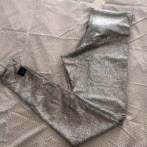 NWT Purusha People Foil Silver Metallic Full Length Leggings Sz L